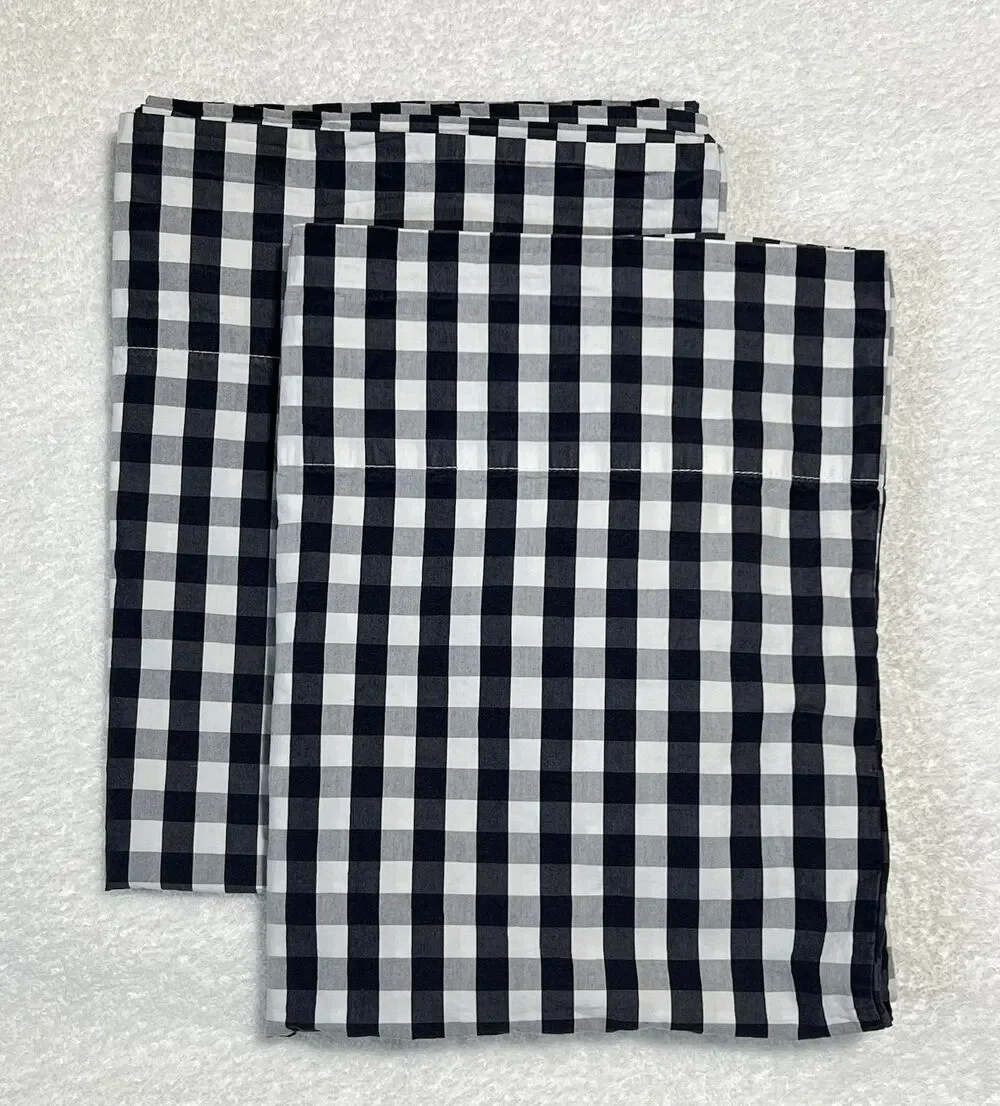 Serena & Lily Full Flat Sheet Pillow Case Set Gingham Navy White Buffalo Check